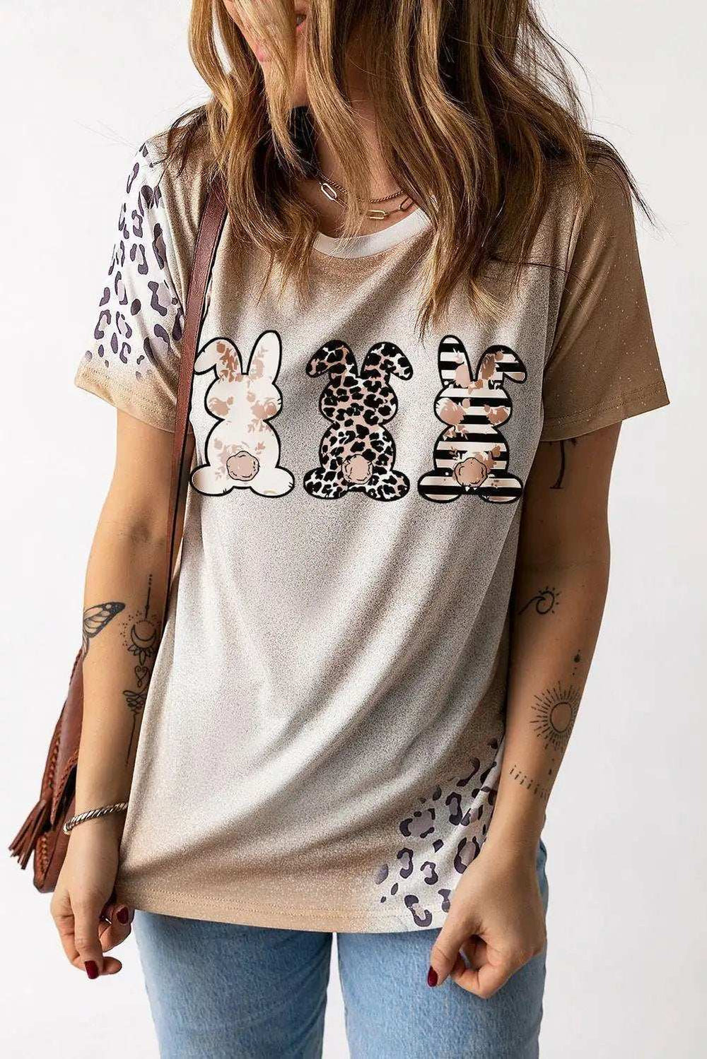 Easter Leopard Rabbit Graphic T-Shirt - Trendsi - Flyclothing LLC