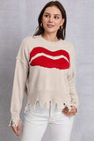 Lip Fringe Round Neck Sweater - Trendsi - Flyclothing LLC