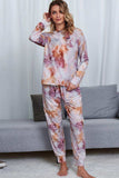 Tie-Dye Crewneck Top and Drawstring Waist Joggers Lounge Set - Trendsi - Flyclothing LLC