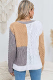 Cable-Knit Openwork Round Neck Color Block Sweater - Trendsi - Flyclothing LLC