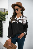 Animal Print Color Block Waffle-Knit Top - Trendsi - Flyclothing LLC