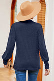 Decorative Button Johnny Collar Lantern Sleeve Blouse - Trendsi - Flyclothing LLC