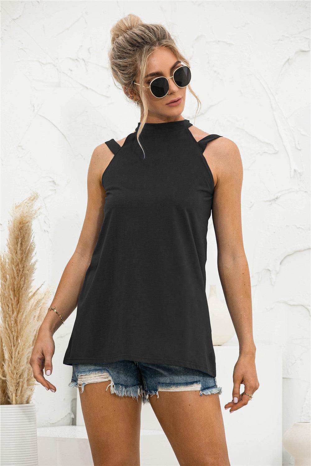 Cutout Mock Neck Tank - Trendsi - Flyclothing LLC
