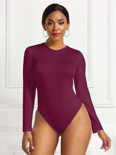 Round Neck Long Sleeve Bodysuit - Trendsi - Flyclothing LLC