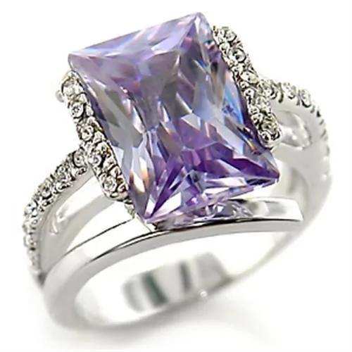 Alamode Rhodium Brass Ring with AAA Grade CZ in Light Amethyst - Alamode - Flyclothing LLC
