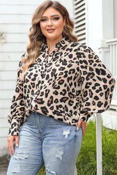 Plus Size Printed Long Sleeve Shirt - Trendsi - Flyclothing LLC