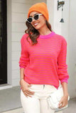 Striped Round Neck Dropped Shoulder Sweater - Trendsi - Flyclothing LLC