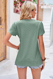 Eyelet V-Neck Petal Sleeve T-Shirt - Trendsi - Flyclothing LLC
