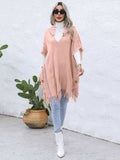 Fringe Trim Buttoned Hooded Poncho - Trendsi - Flyclothing LLC
