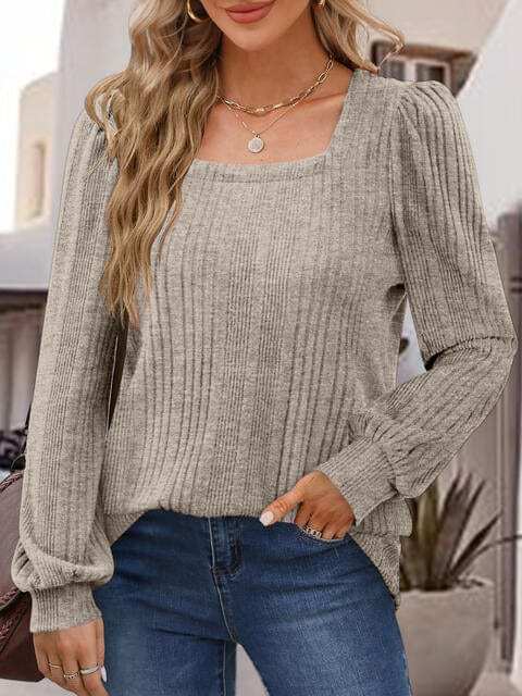 Square Neck Long Sleeve Top - Trendsi - Flyclothing LLC