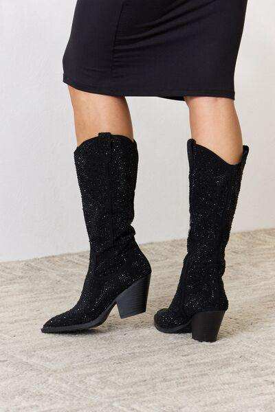 Forever Link Rhinestone Knee High Cowboy Boots - Trendsi - Flyclothing LLC