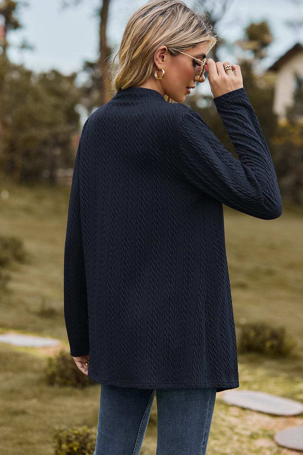 Textured Open Front Long Sleeve Cardigan - Trendsi - Flyclothing LLC