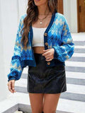 Geometric Button Up Dropped Shoulder Cardigan - Trendsi - Flyclothing LLC