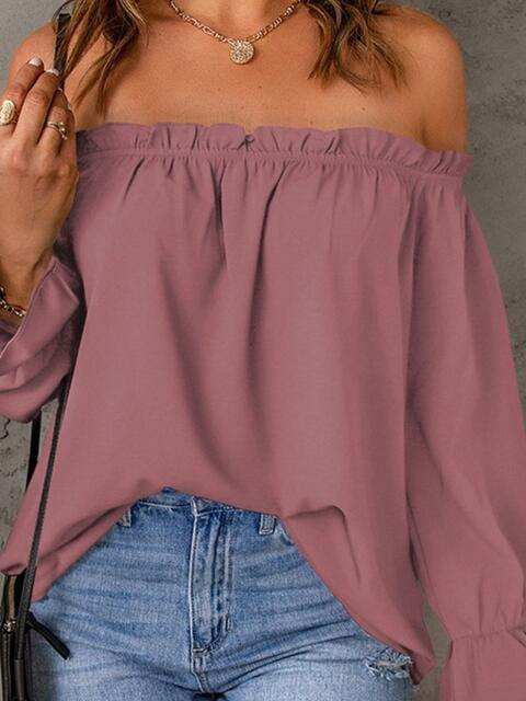 Off-Shoulder Flounce Sleeve Blouse - Trendsi - Flyclothing LLC