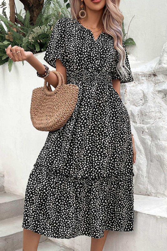 Leopard Print Short Sleeve Midi Dress - Trendsi - Flyclothing LLC