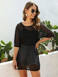 Mesh Boat Neck Half Sleeve Cover Up - Trendsi - Flyclothing LLC