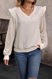 V-Neck Ruffle Trim Long Sleeve Sweatshirt - Trendsi - Flyclothing LLC