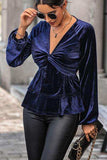 Twisted Layered Plunge Raglan Sleeve Blouse - Trendsi - Flyclothing LLC