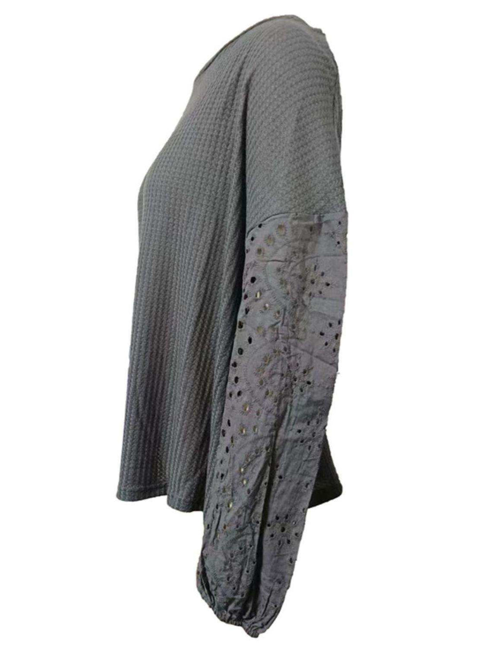 Openwork Dropped Shoulder Boat Neck Blouse - Trendsi - Flyclothing LLC