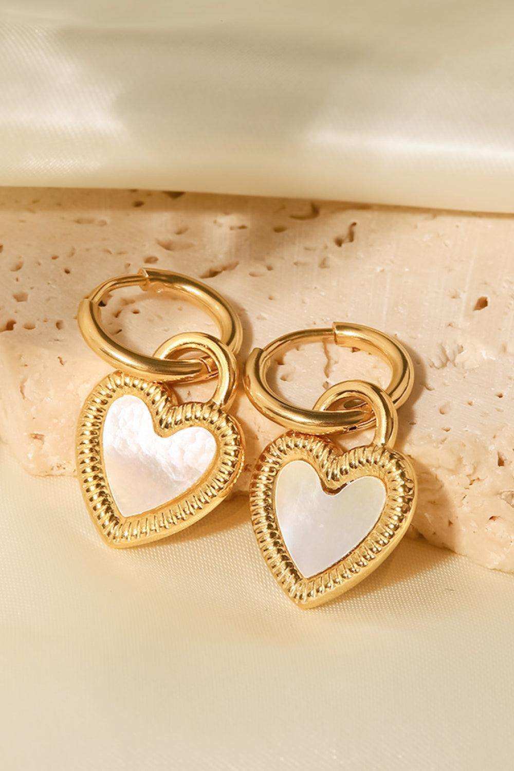 Inlaid Shell Heart Drop Earrings - Trendsi - Flyclothing LLC