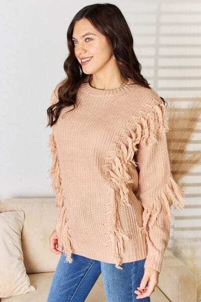 And The Why Tassel Detail Long Sleeve Sweater - Trendsi - Flyclothing LLC
