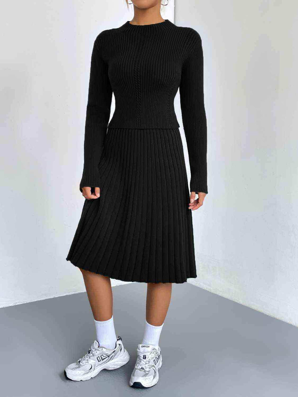Rib-Knit Sweater and Skirt Set - Trendsi - Flyclothing LLC