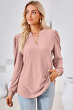 Ruched Notched Long Sleeve T-Shirt - Trendsi - Flyclothing LLC
