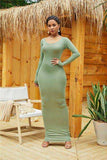 Round Neck Long Sleeve Maxi Wrap Dress - Trendsi - Flyclothing LLC