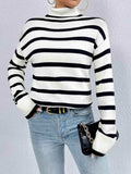 Striped Turtleneck Drop Shoulder Sweater - Trendsi - Flyclothing LLC
