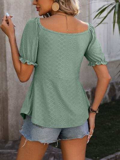 Ruched V-Neck Flounce Sleeve Blouse - Trendsi - Flyclothing LLC