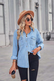Collared Neck Dropped Shoulder Denim Top - Trendsi - Flyclothing LLC