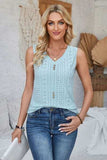 Eyelet Decorative Button V-Neck Tank - Trendsi - Flyclothing LLC
