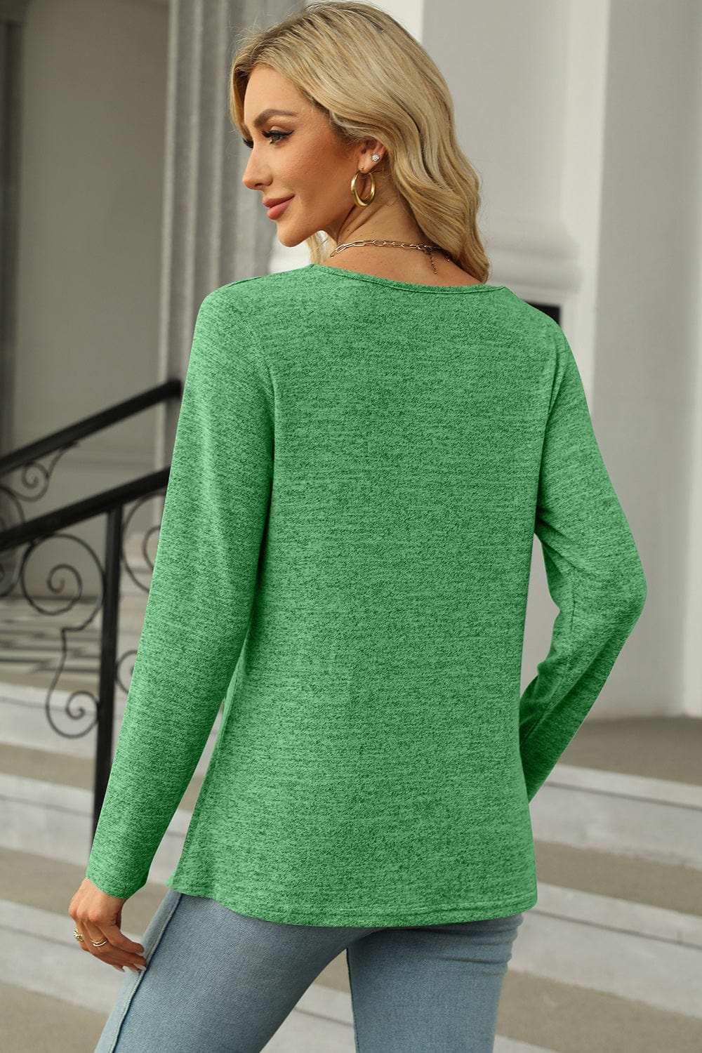 Slit Decorative Button Square Neck T-Shirt - Trendsi - Flyclothing LLC