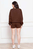 Round Neck Long Sleeve Sweatshirt and Drawstring Shorts Set - Trendsi - Flyclothing LLC