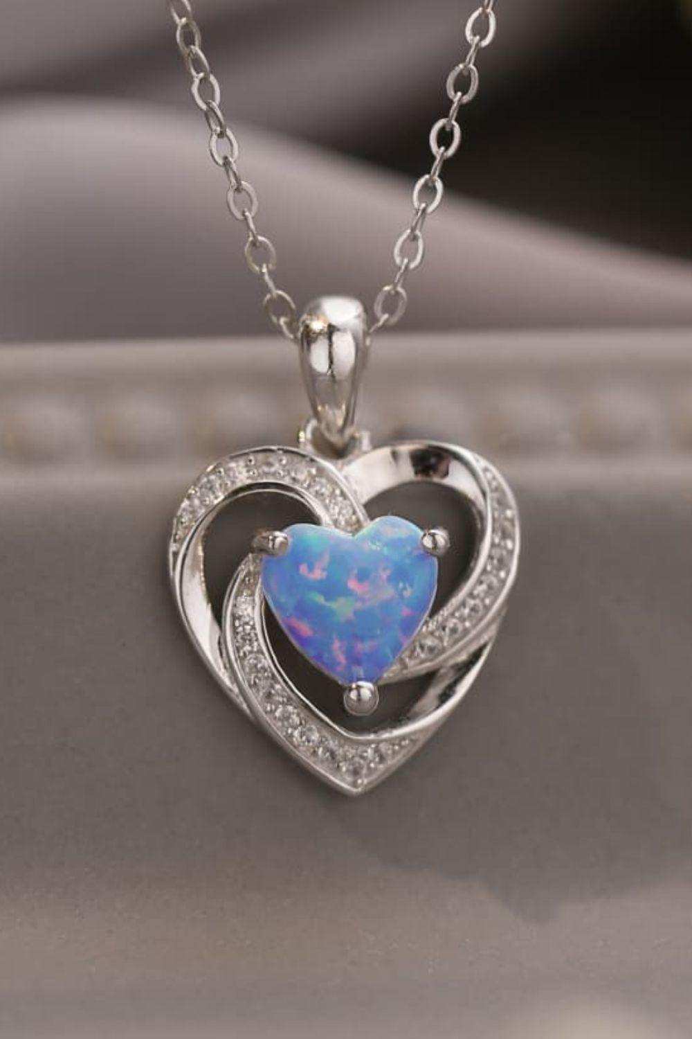 Opal Heart Pendant Necklace - Trendsi - Flyclothing LLC
