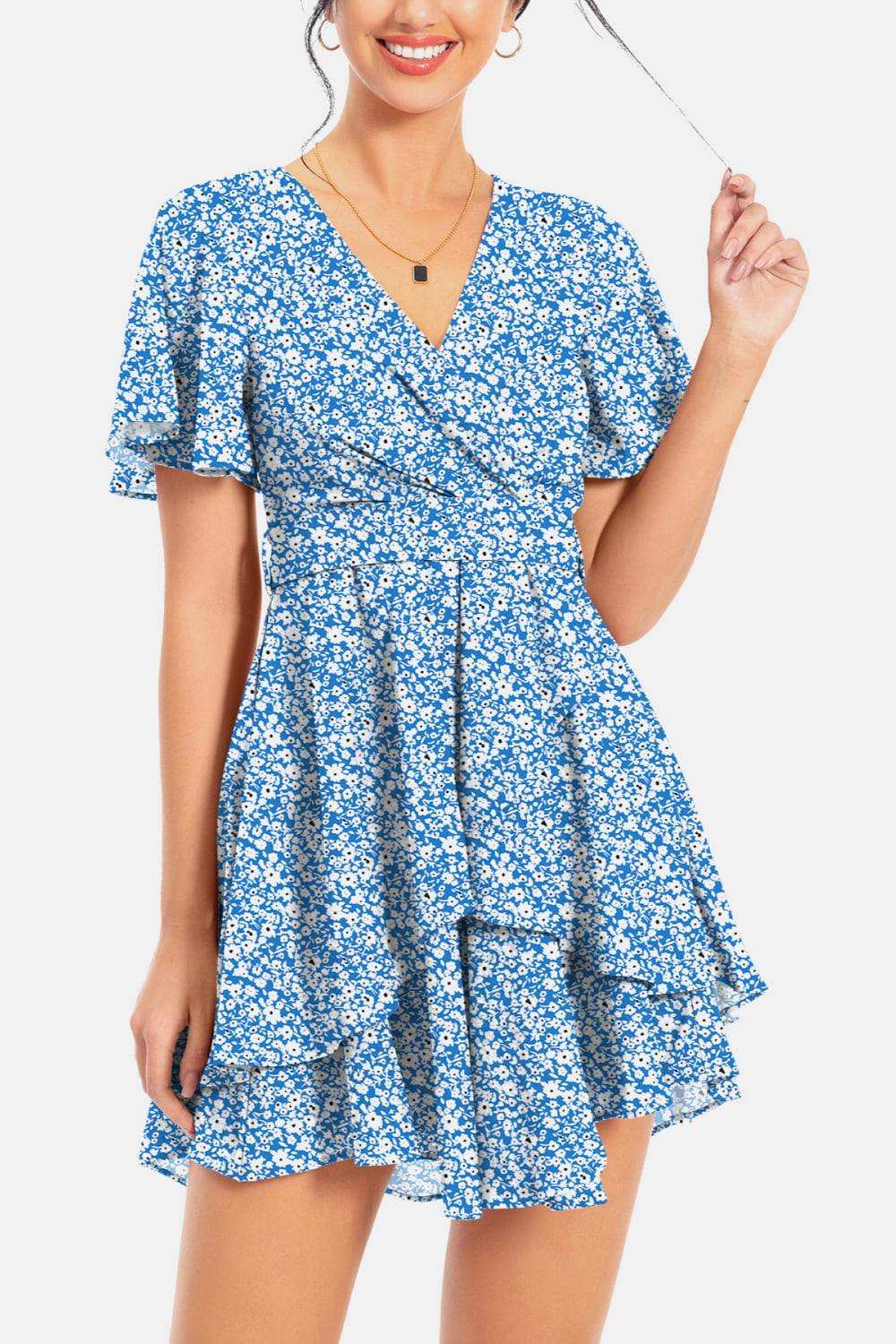 Surplice Neck Flutter Sleeve Dress - Trendsi - Flyclothing LLC