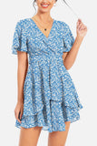 Surplice Neck Flutter Sleeve Dress - Trendsi - Flyclothing LLC