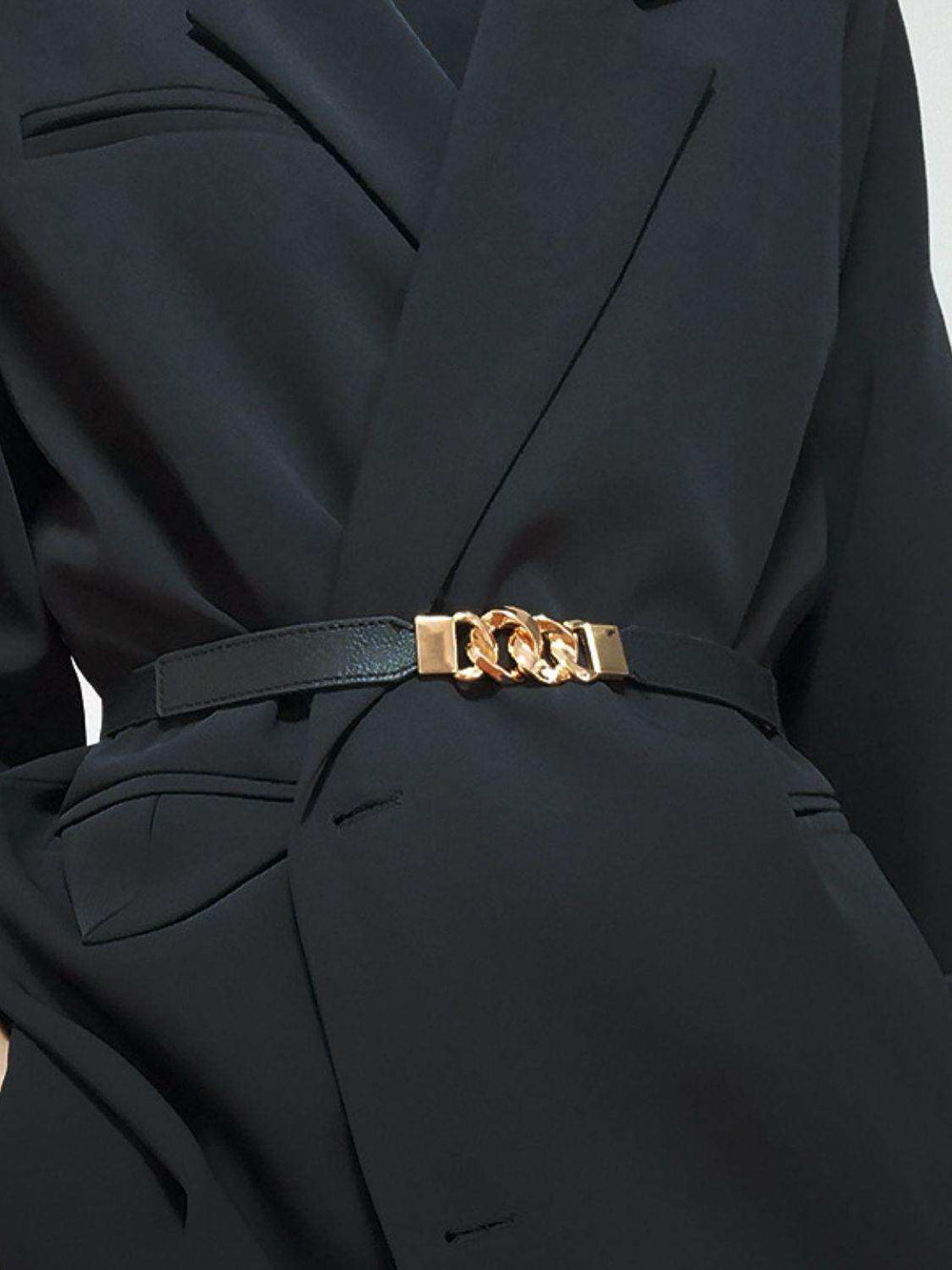Zinc Alloy Buckle Elastic PU Belt - Trendsi - Flyclothing LLC