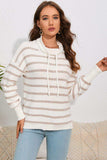 Cowl Neck Drastring Dropped Shoudler Striped Print Blouse - Trendsi - Flyclothing LLC