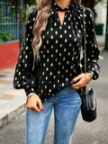 Mock Neck Cutout Lantern Sleeve Blouse - Trendsi - Flyclothing LLC