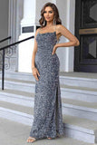 Sequin Backless Split Maxi Dress - Trendsi - Flyclothing LLC