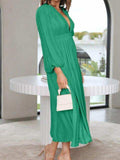 Deep V-Neck Balloon Sleeve Plain Maxi Dress - Trendsi - Flyclothing LLC