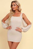 Square Neck Split Sleeve Mini Dress - Trendsi - Flyclothing LLC