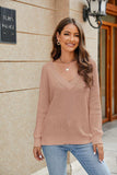 Raglan Sleeve Ribbed Trim Plunge Knit Top - Trendsi - Flyclothing LLC