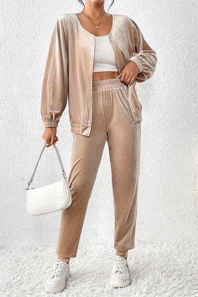 Zip Up Top and Pants Set - Trendsi - Flyclothing LLC