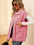 Pocketed Button Up Sleeveless Denim Jacket - Trendsi - Flyclothing LLC