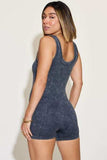 Zenana Ribbed Washed Round Neck Sleeveless Romper - Trendsi - Flyclothing LLC