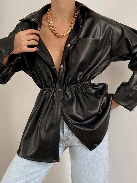 Snap Down Collared Jacket - Trendsi - Flyclothing LLC