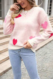 Heart Round Neck Droppped Shoulder Sweater - Trendsi - Flyclothing LLC