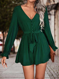Long Flounce Sleeve V-Neck Romper - Trendsi - Flyclothing LLC